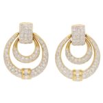 Diamond Door Knocker Drop Earrings Set in 18k White and Yellow