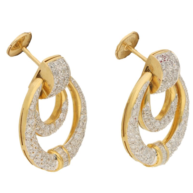 Diamond Door Knocker Drop Earrings Set in 18k White and Yellow