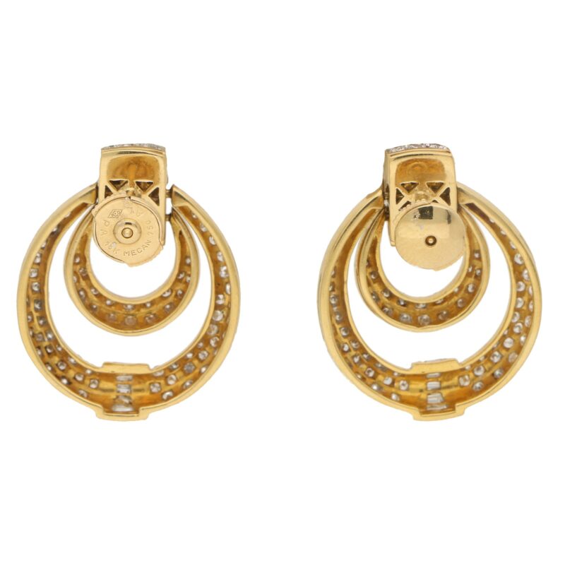 Diamond Door Knocker Drop Earrings Set in 18k White and Yellow