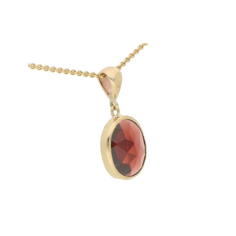 Round Red Garnet Pendant Set in 9k Yellow Gold