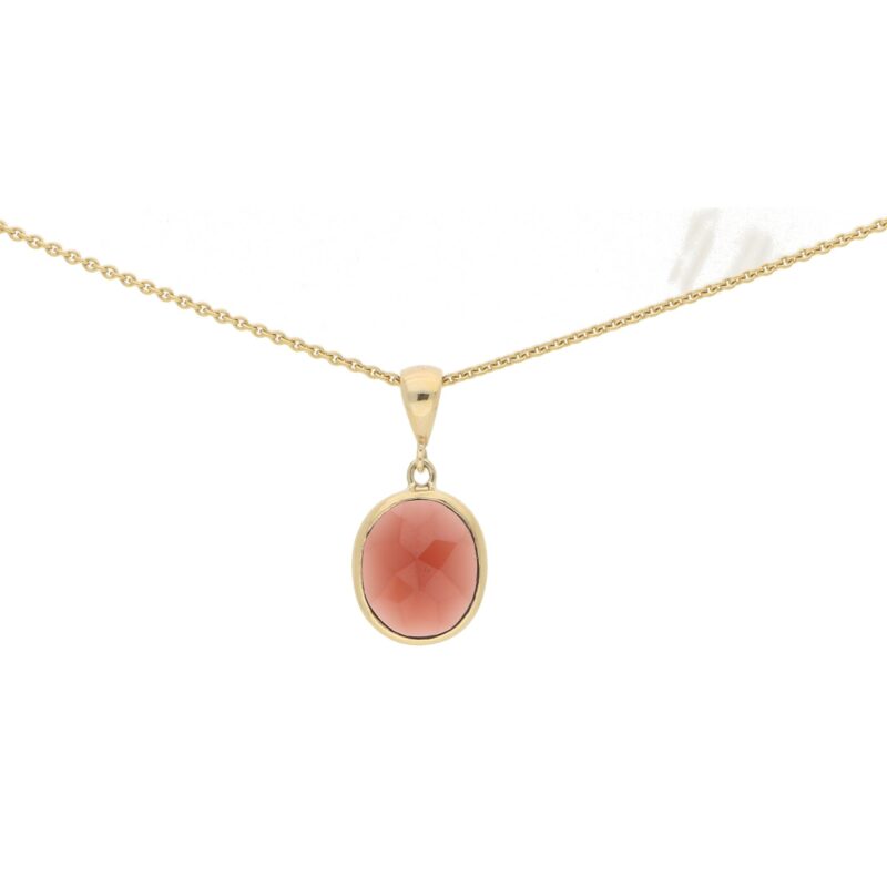 Round Red Garnet Pendant Set in 9k Yellow Gold