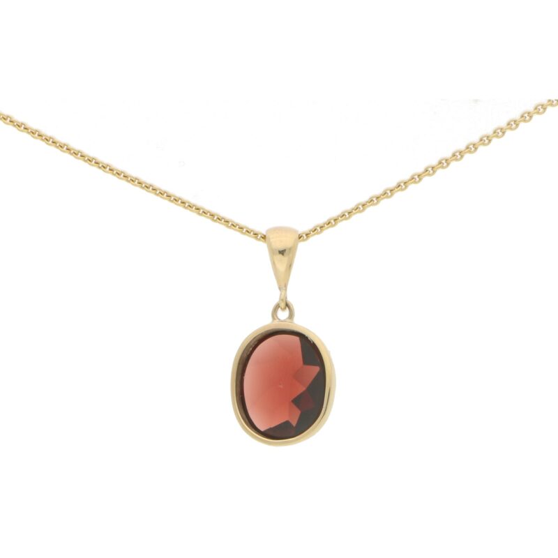 Round Red Garnet Pendant Set in 9k Yellow Gold