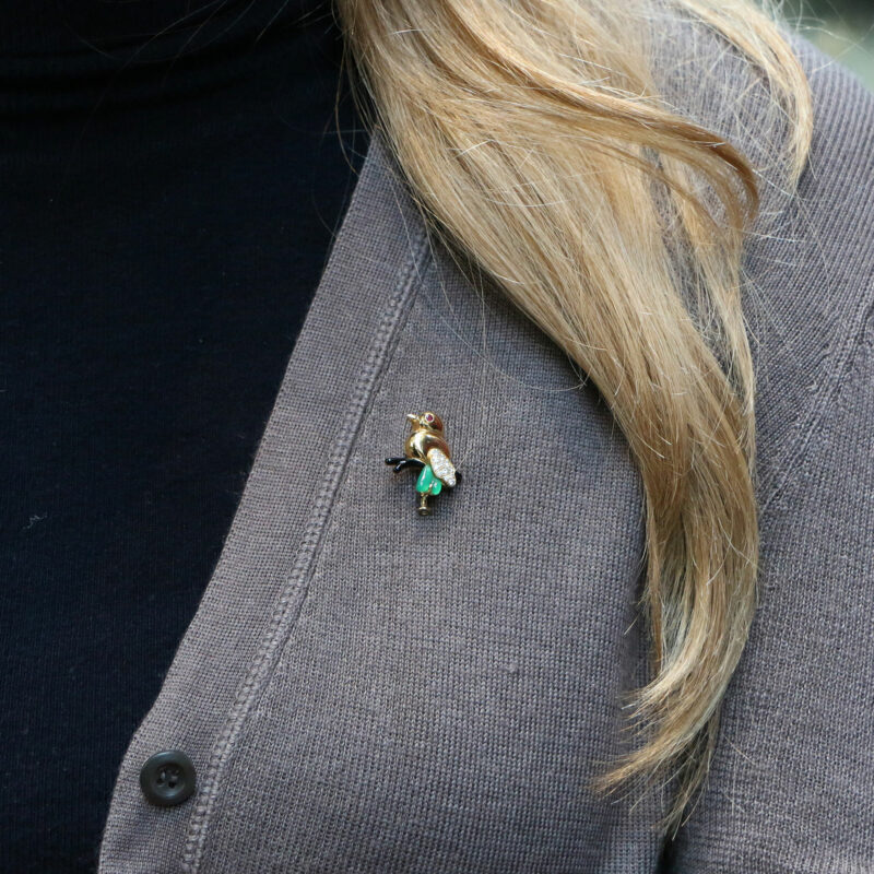 Cartier Chalcedony, Diamond, Ruby and Onyx Bird Brooch