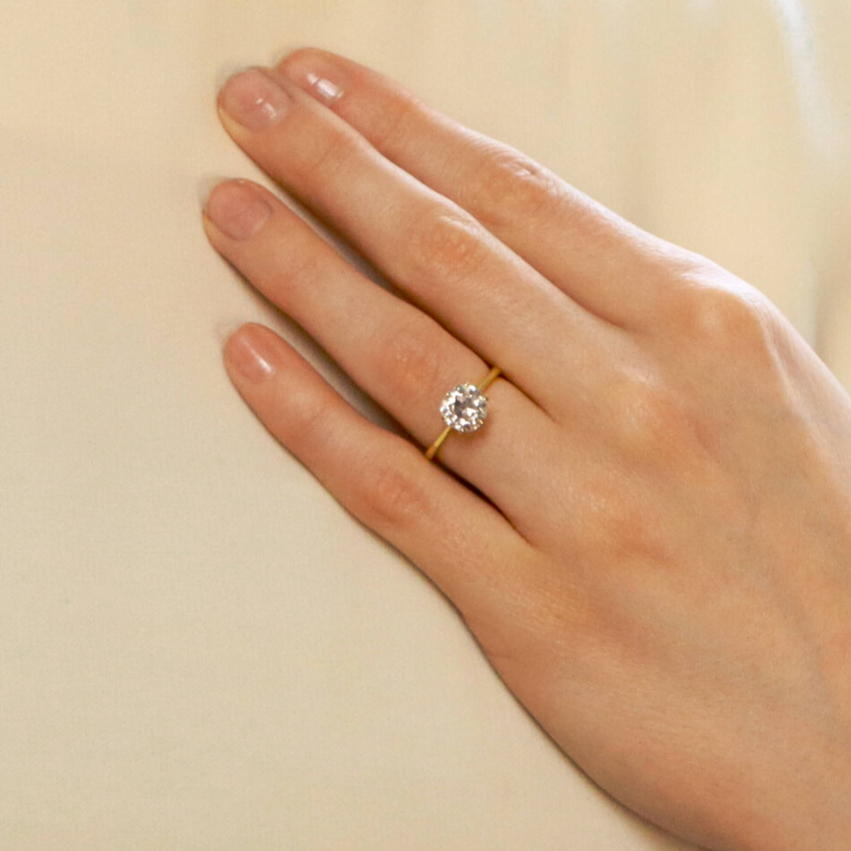 Old Mine Cut Diamond Engagement Ring in Yellow Gold