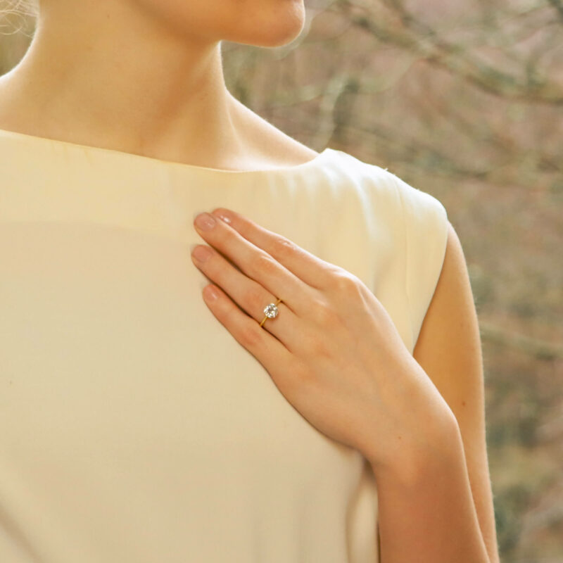 Old Mine Cut Diamond Engagement Ring in Yellow Gold