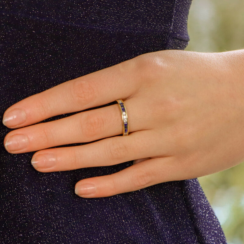 Sapphire and Diamond Full Eternity Ring in 18k Yellow Gold