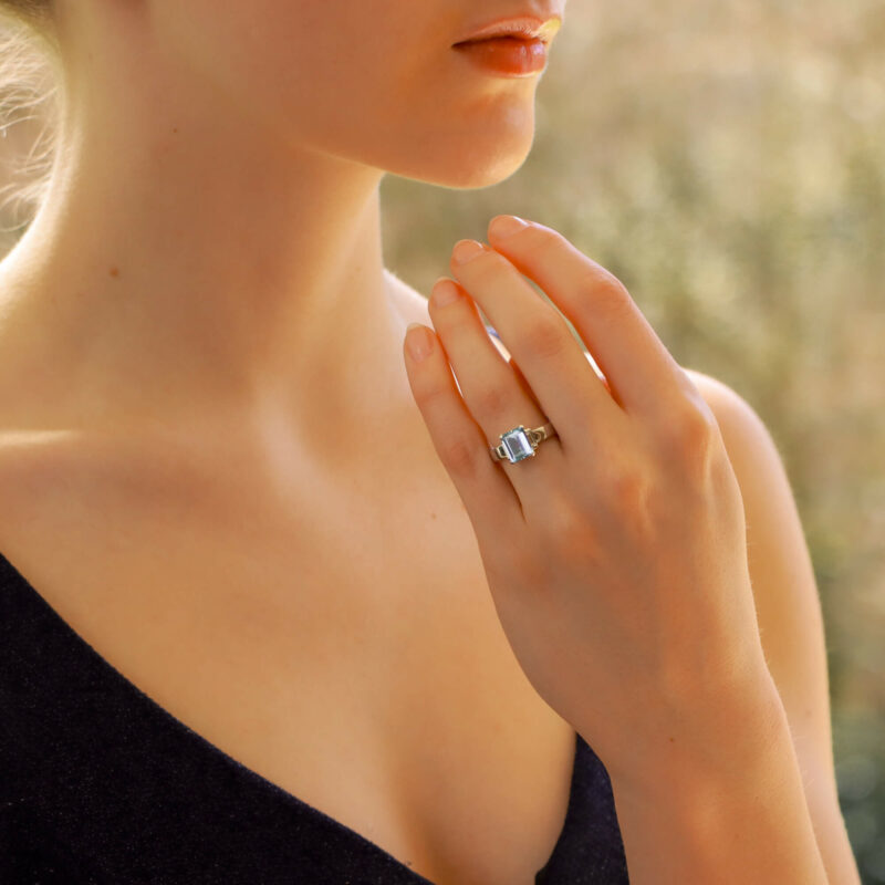 Aquamarine and Diamond Ring in White Gold