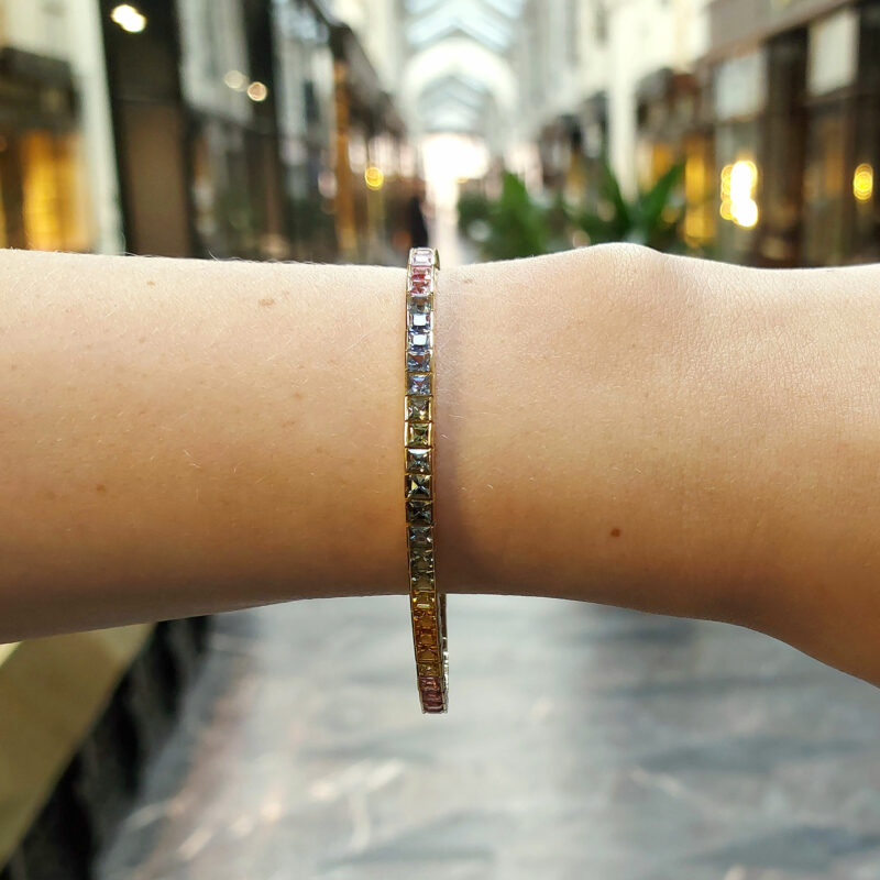 Rainbow Sapphire Line Bracelet in Yellow Gold