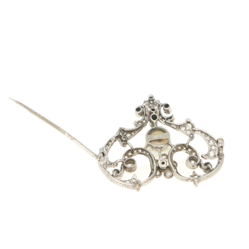 Edwardian Pearl and Diamond Openwork Heart Brooch in Platinum