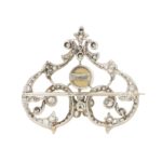 Edwardian Pearl and Diamond Openwork Heart Brooch in Platinum