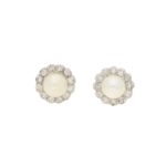 Pearl and diamond cluster earrings