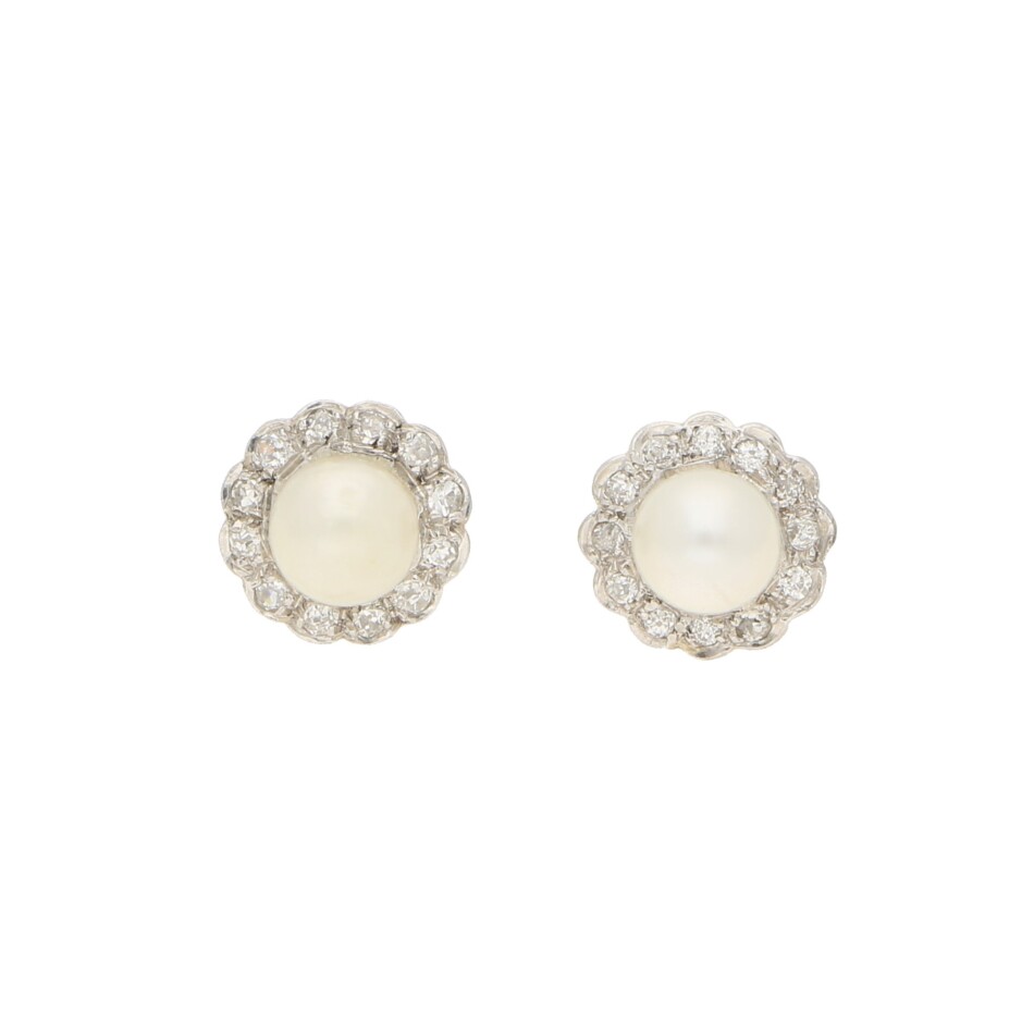 Pearl and diamond cluster earrings