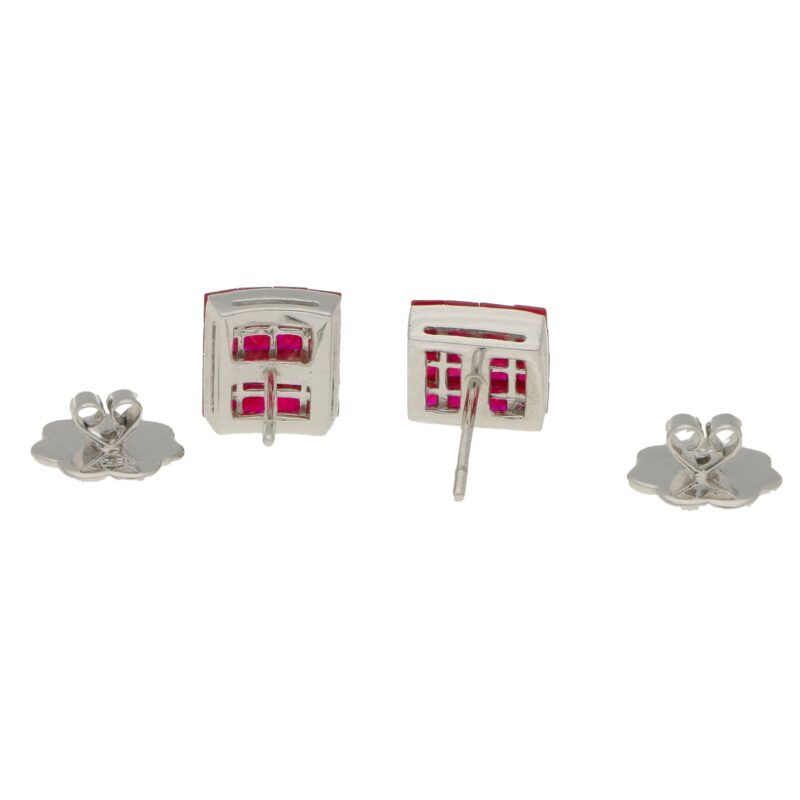 Ruby Square Earrings in 18k White Gold