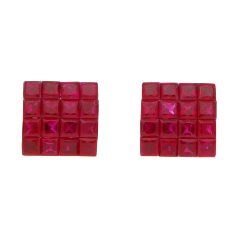 Ruby Square Earrings in 18k White Gold