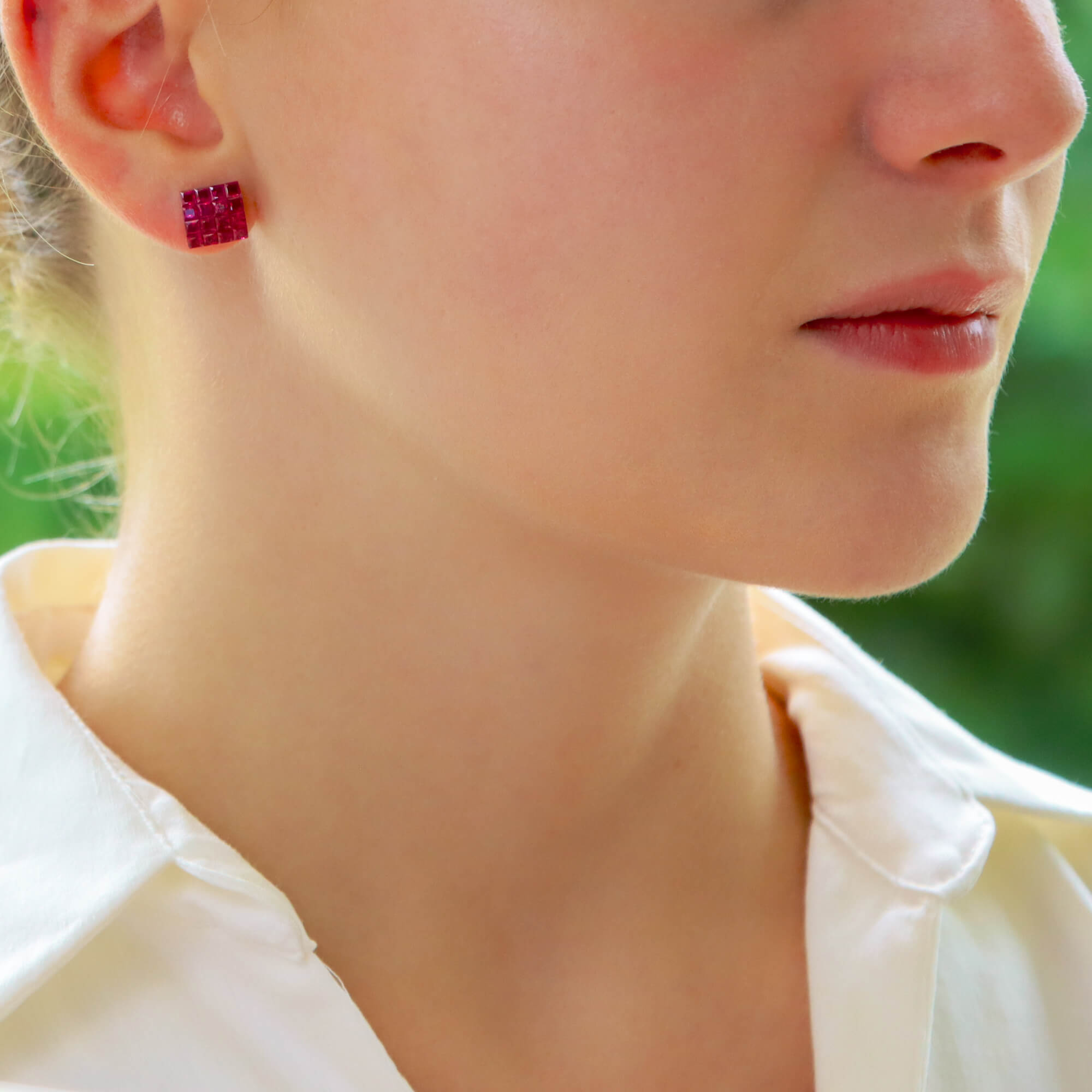 Ruby Square Earrings in 18k White Gold at Susannah Lovis Jewellers