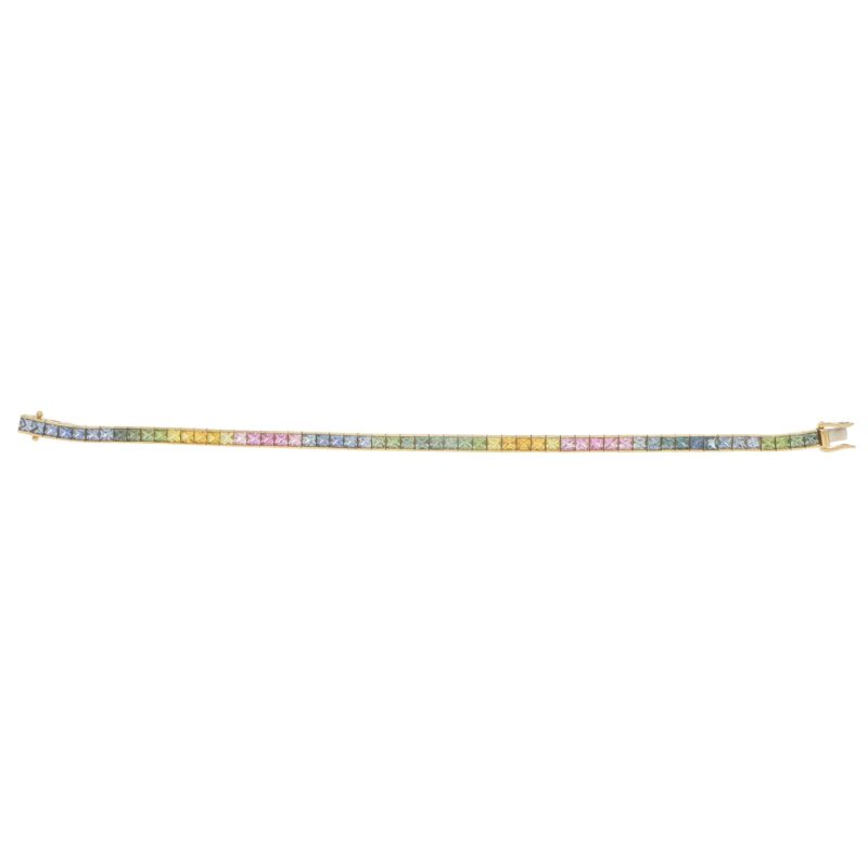 Rainbow Sapphire Line Bracelet in Yellow Gold