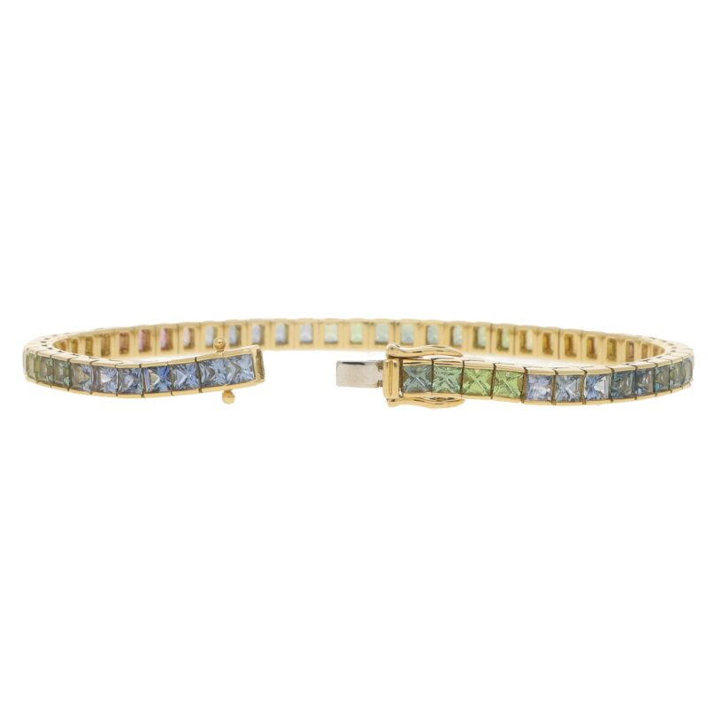 Rainbow Sapphire Line Bracelet in Yellow Gold