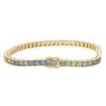 Rainbow Sapphire Line Bracelet in Yellow Gold