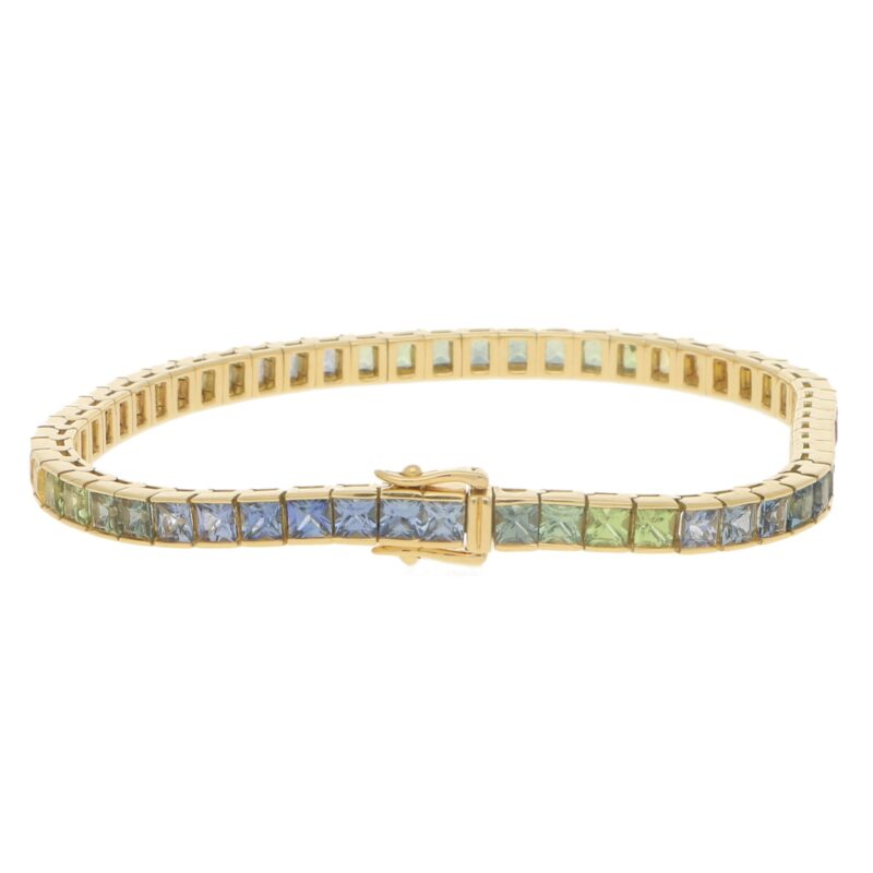 Rainbow Sapphire Line Bracelet in Yellow Gold