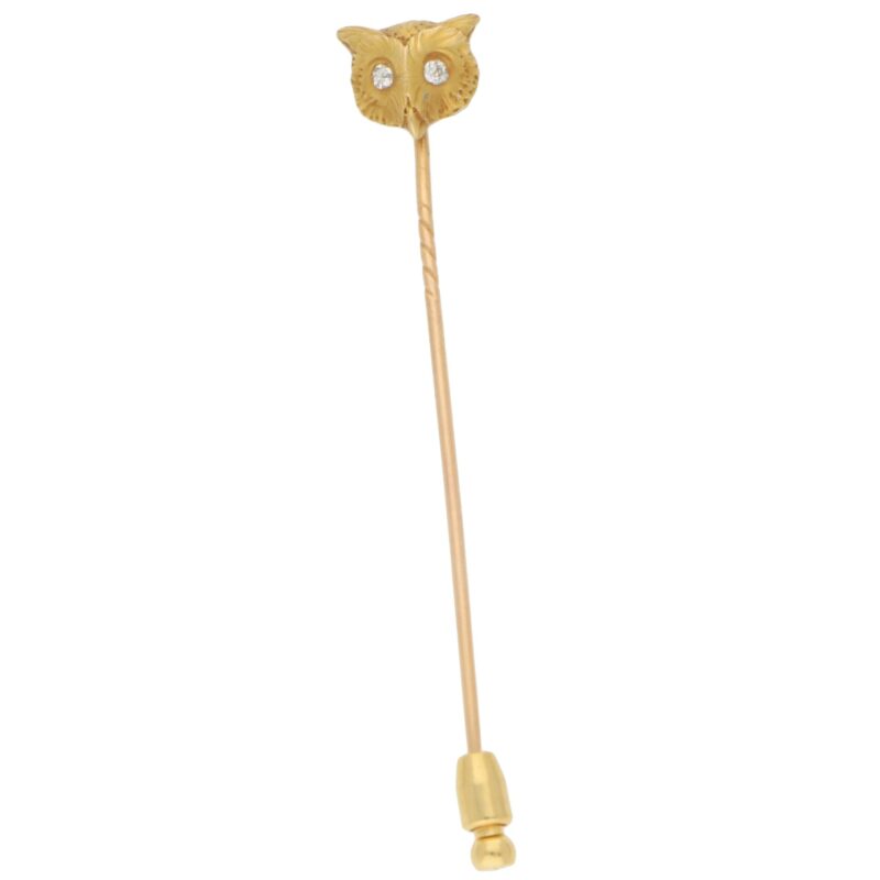 Diamond Eyed Owl Stick Pin Set in 18k Yellow Gold