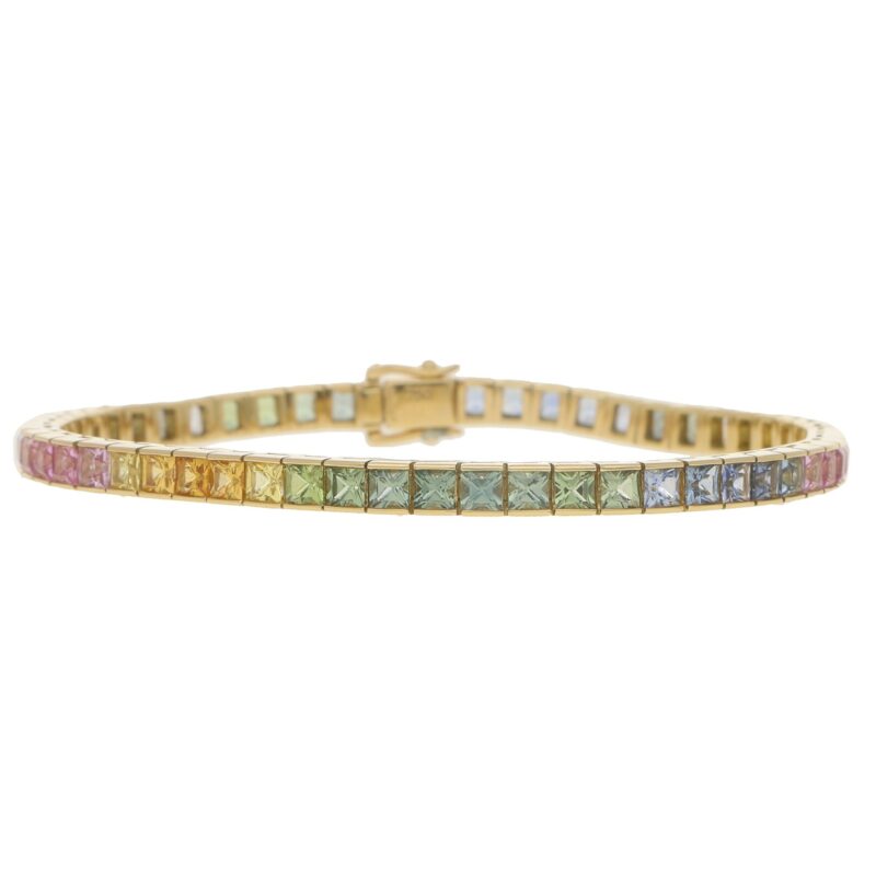 Rainbow Sapphire Line Bracelet in Yellow Gold