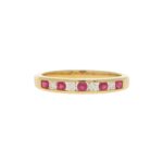 Diamond and Ruby Half Eternity Ring in 18k Yellow Gold