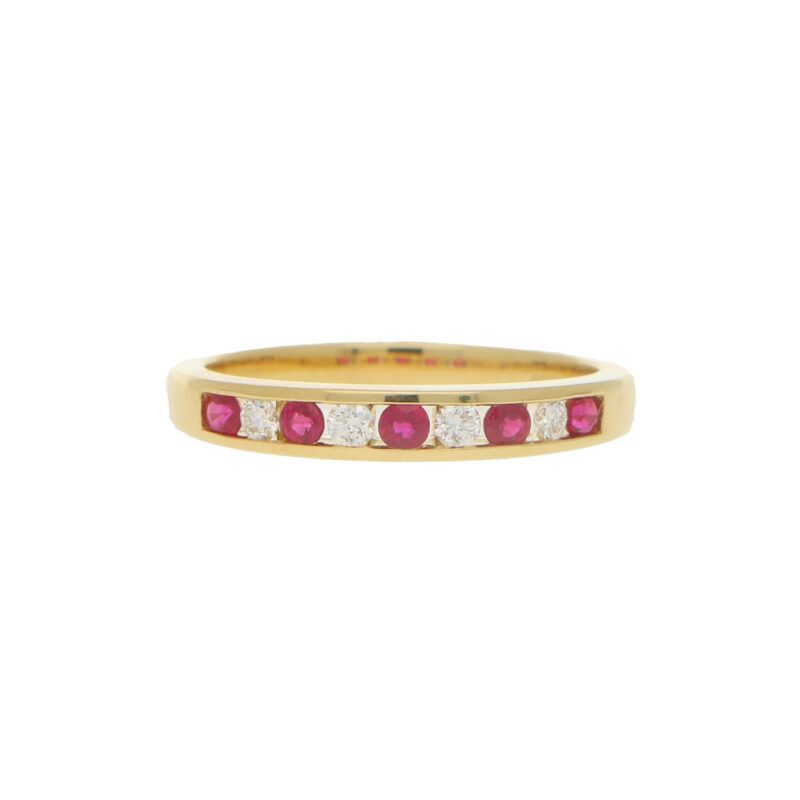 Diamond and Ruby Half Eternity Ring in 18k Yellow Gold