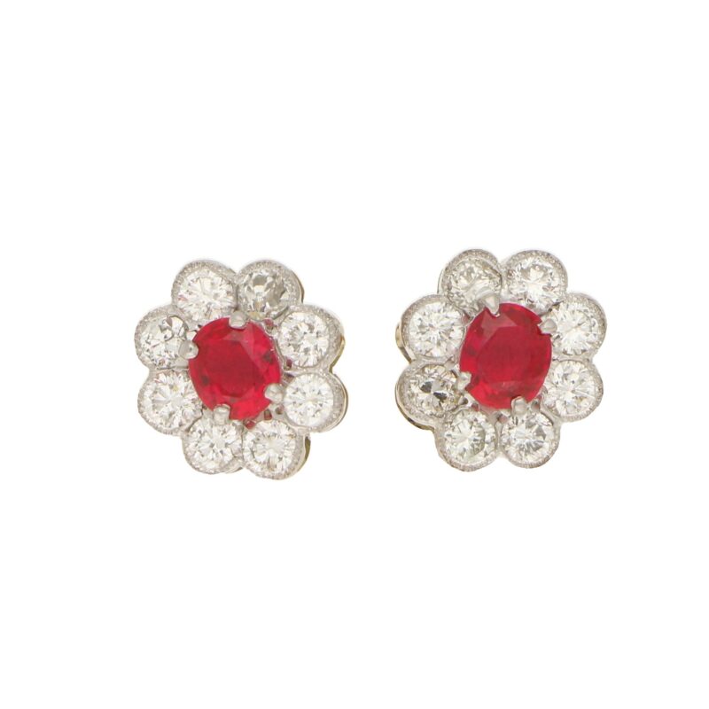 Ruby and Diamond Cluster Earrings