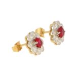 Ruby and Diamond Cluster Earrings