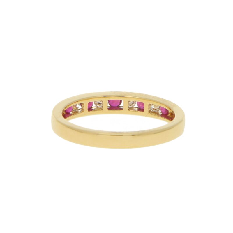 Diamond and Ruby Half Eternity Ring in 18k Yellow Gold