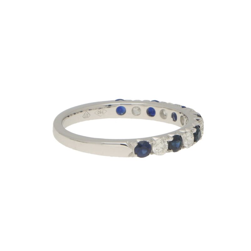 Diamond and Sapphire Half Eternity Ring in 18k White Gold