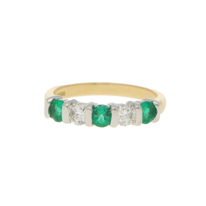 Emerald and Diamond Half Eternity Ring in 18k Gold