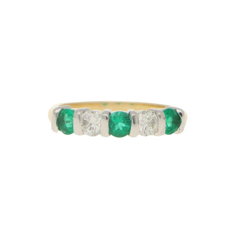 Emerald and Diamond Half Eternity Ring in 18k Gold