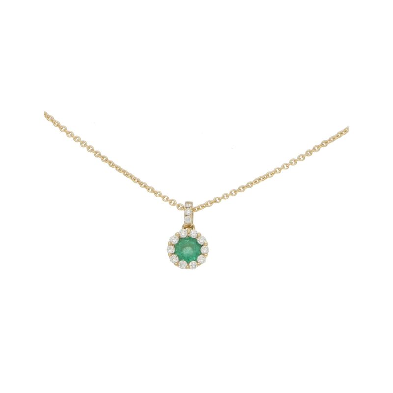 Emerald and Diamond Cluster Pendant in Yellow Gold