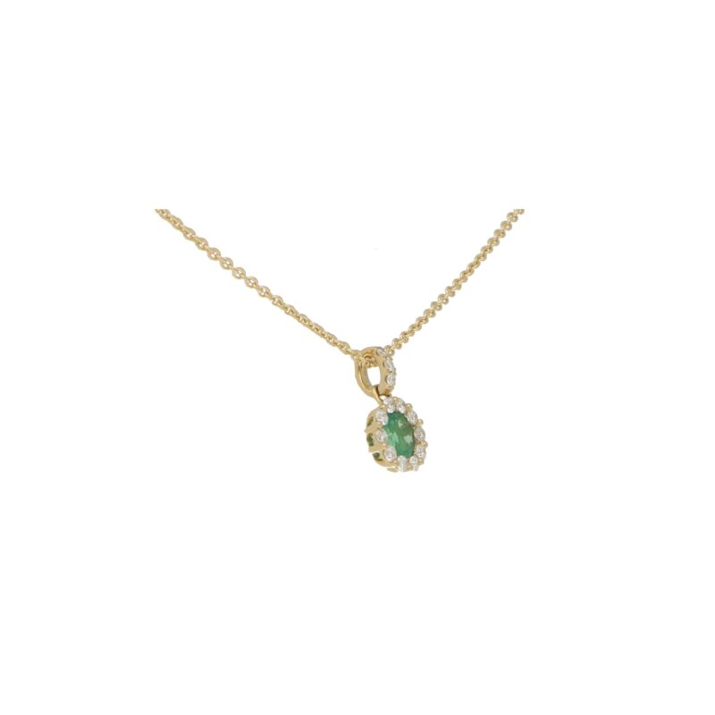 Emerald and Diamond Cluster Pendant in Yellow Gold