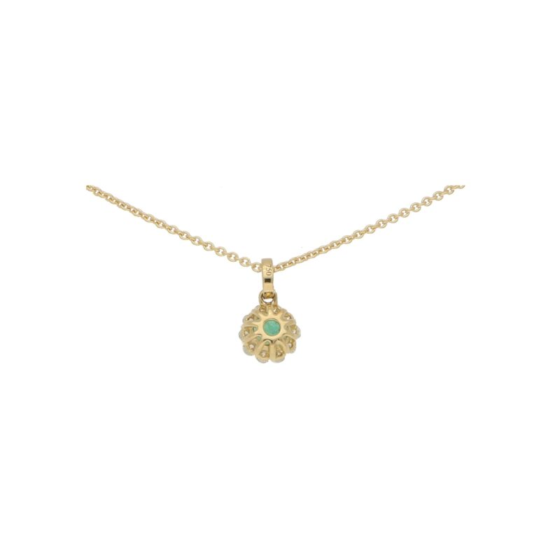 Emerald and Diamond Cluster Pendant in Yellow Gold