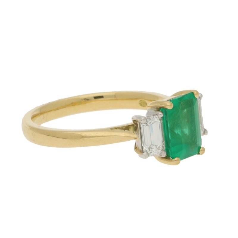 Emerald and Diamond Three Stone Engagement Ring