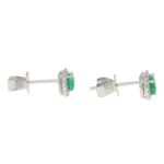 Emerald and Diamond Cluster Earrings in White Gold