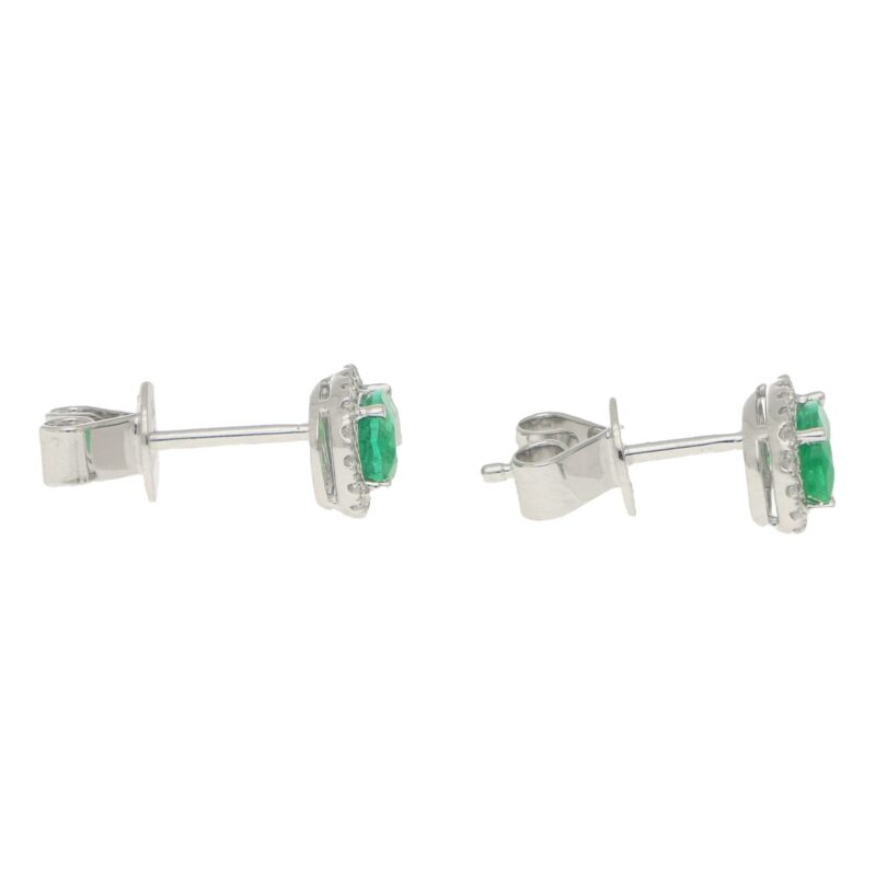 Emerald and Diamond Cluster Earrings in White Gold