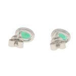 Emerald and Diamond Cluster Earrings in White Gold