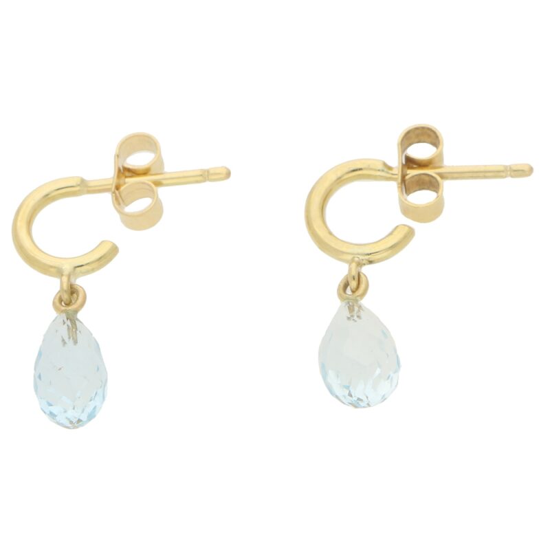 Briolette Aquamarine Half Hoop Earrings in 18k Yellow Gold