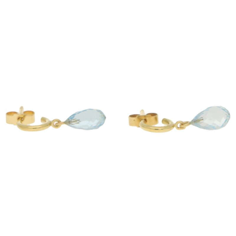 Briolette Aquamarine Half Hoop Earrings in 18k Yellow Gold