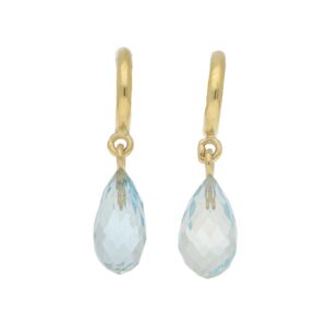 Briolette Aquamarine Half Hoop Earrings in 18k Yellow Gold