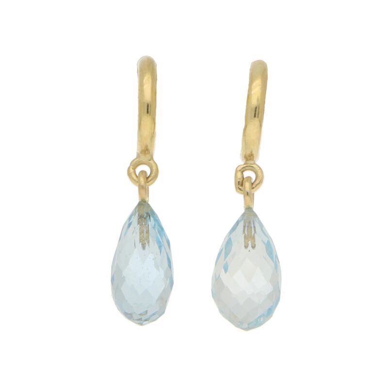 Briolette Aquamarine Half Hoop Earrings in 18k Yellow Gold