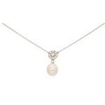 White Pearl and Diamond Geometric Floral Cluster Pendant