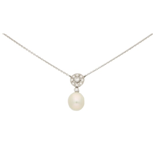 White Pearl and Diamond Geometric Floral Cluster Pendant