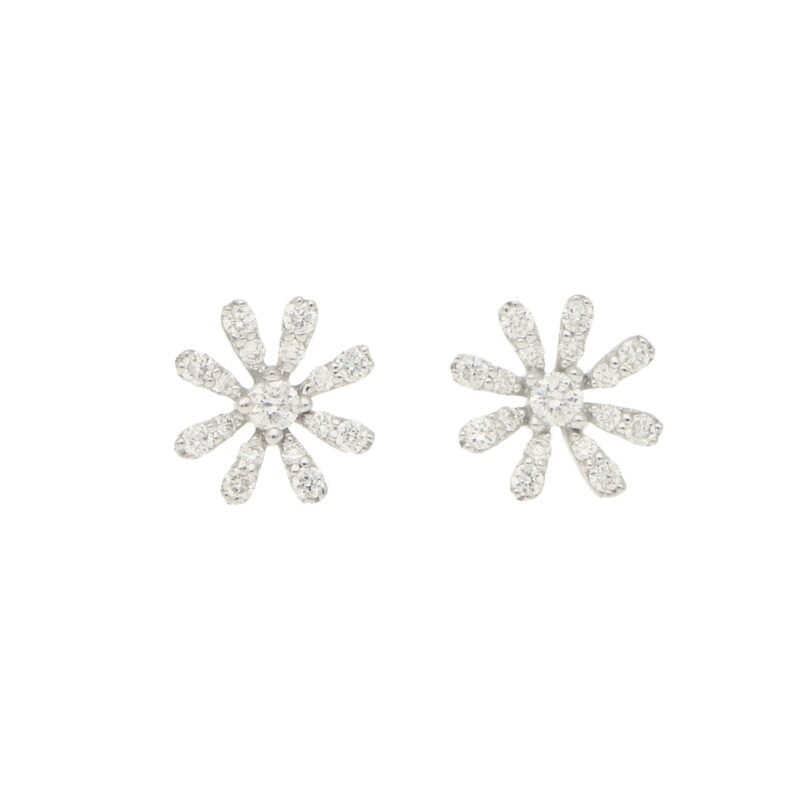 White Diamond Daisy Flower Stud Earrings