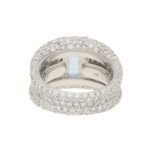 Emerald Cut Aquamarine and Diamond Bombe Ring in White Gold