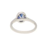 Sapphire and Diamond Halo Cluster Ring in White Gold