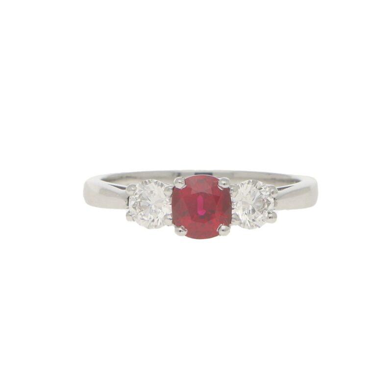 Ruby and Diamond Trilogy Engagement Ring in White Gold